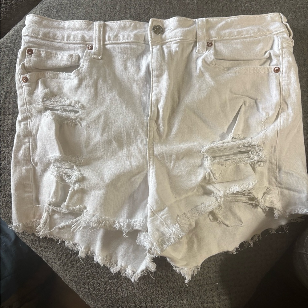 American Eagle White Distressed Jean Shorts